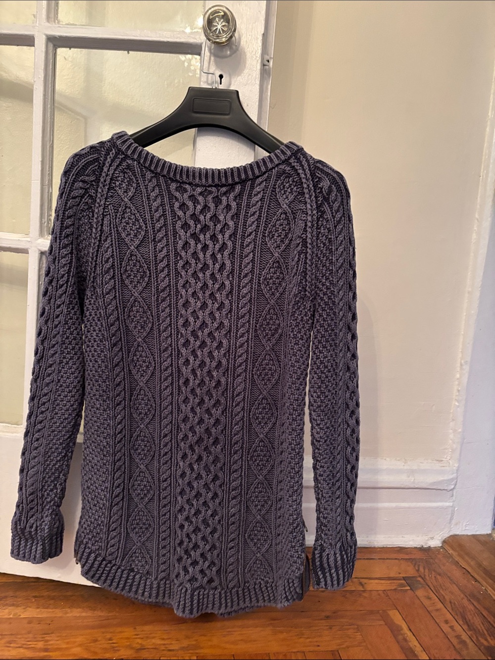 🟨LL Bean Signature Chunky Cable Knit Side Zip Sweater Charcoal Gray Small EUC